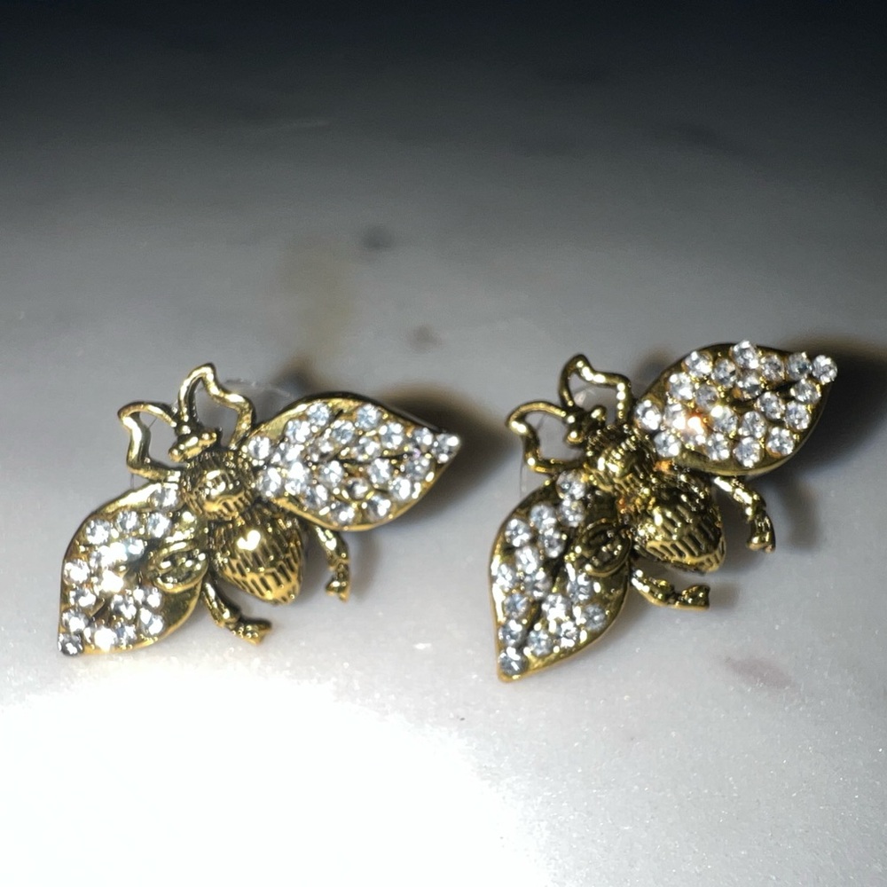 Upcycled Earrings Gold and Silver Bee Earrings - Picture 3 of 8